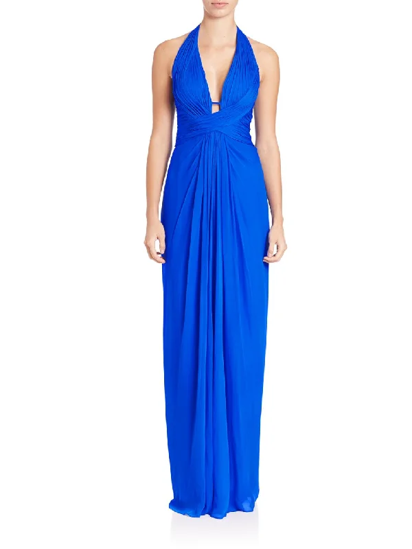 Aidan Mattox - 54469500 Plunging Halter Silk Draping Sheath Gown