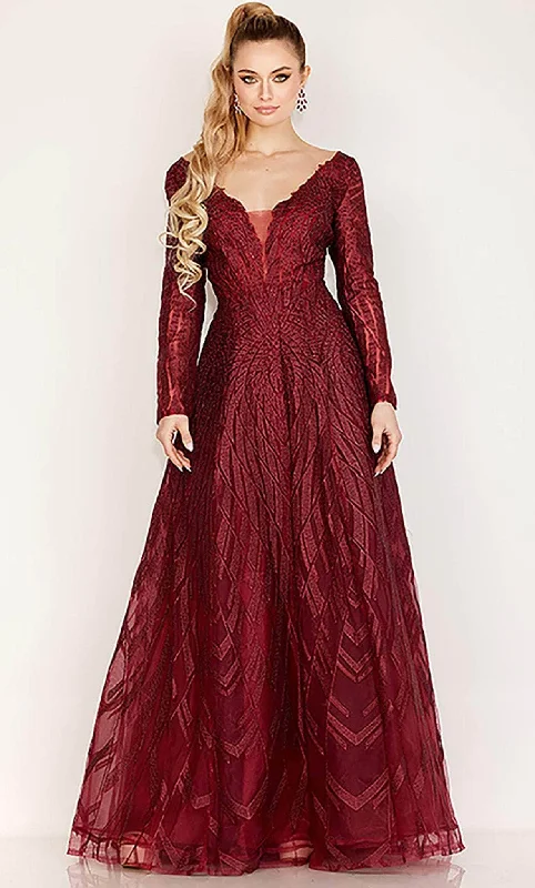 Cecilia Couture 191 - Long Sleeve Jacquard A-line Gown