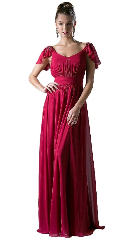 Cinderella Divine - Embellished Ruched Wide V-neck A-line Dress