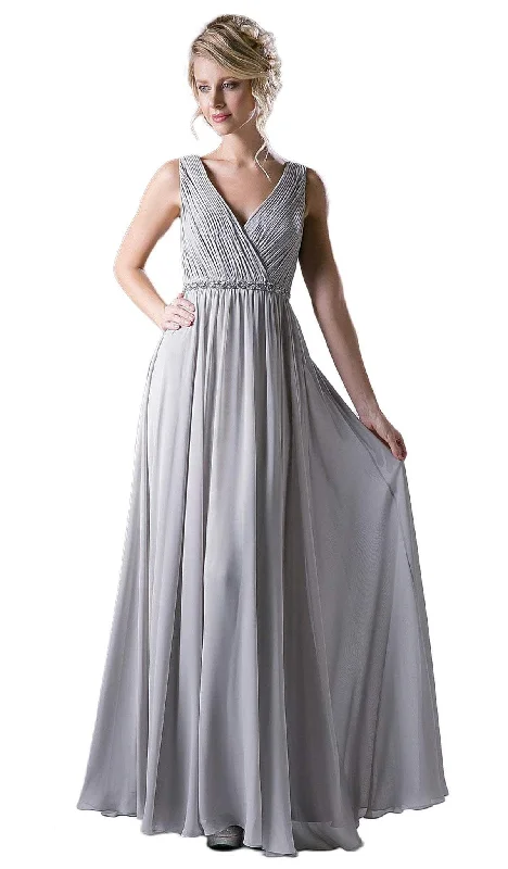 Cinderella Divine - Embellished Surplice Pleated V-neck A-line Dress