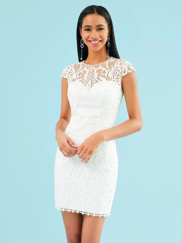 Clarisse - 3934 Embroidered Jewel Neck Sheath Dress