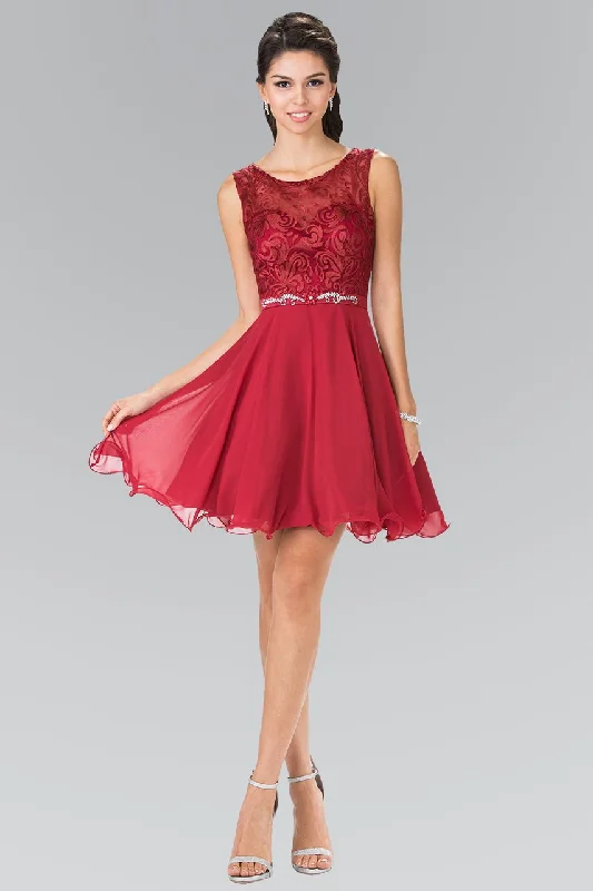 Elizabeth K GS2314 Scoop Fitted Lace A-Line Cocktail Dress  - 1 pc Burgundy In Size 3XL Available