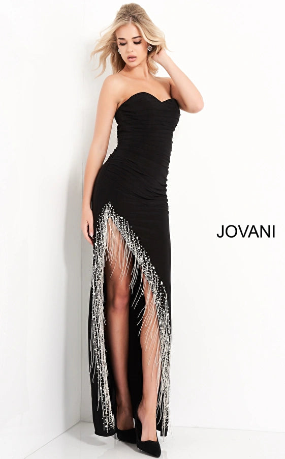 Jovani 03972 Long Strapless Fringe Prom Dress