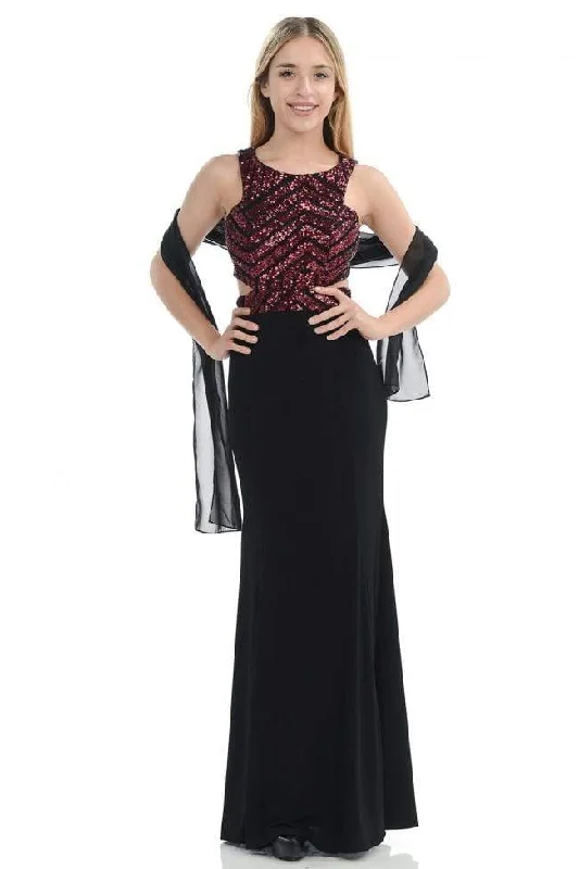 Lenovia - 5146 Geometric Sequined Halter Sheath Dress