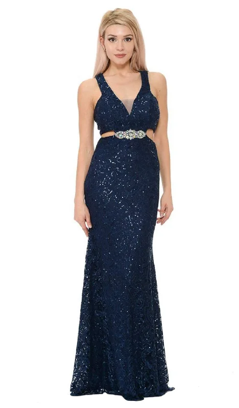 Lenovia - 5170 Lace Plunging V-Neck Evening Dress