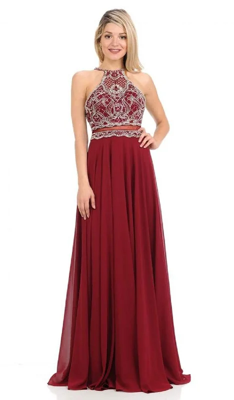 Lenovia - 8122 Crystal Beaded Halter Chiffon A-line Dress