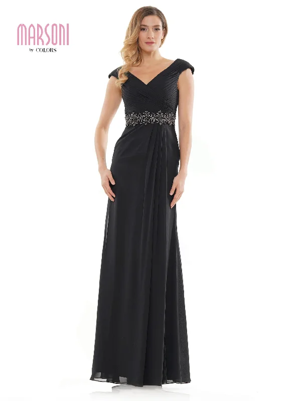 Marsoni by Colors - M169 Ruched Wrap Cap Sleeve Gown