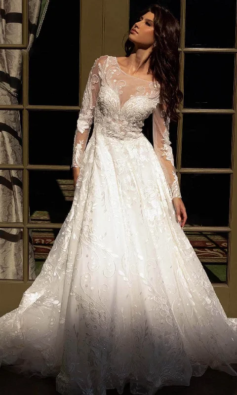 Primavera Bridal 11136 - Embroidered Long Sleeve Bridal Dress