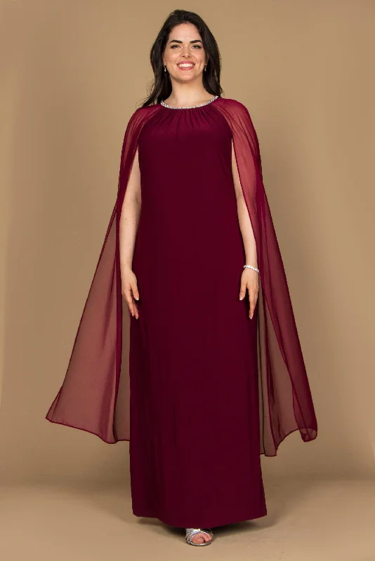 R&M Richards 2487W Plus Size Maternity Long Formal Cape Gown