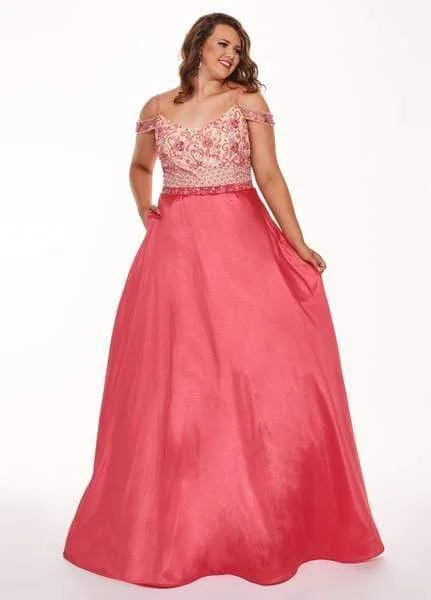 Rachel Allan - Beaded V-neck Taffeta Ballgown 6696 - 1 pc Coral In Size 20W Available