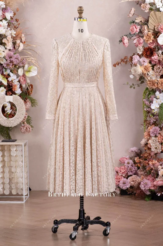 Shimmery Lace Tea-Length Mother Of The Bride Dress