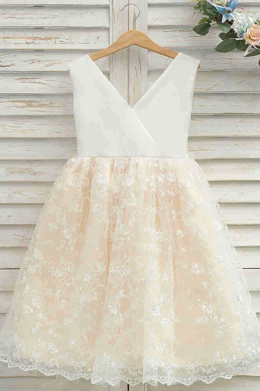 A-Line Champagne Lace Flower Girl Dress