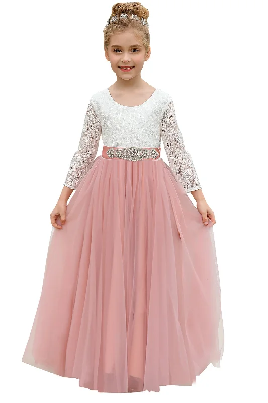 A-Line Floor Length Tulle Lace Flower Girl Dress CF0270