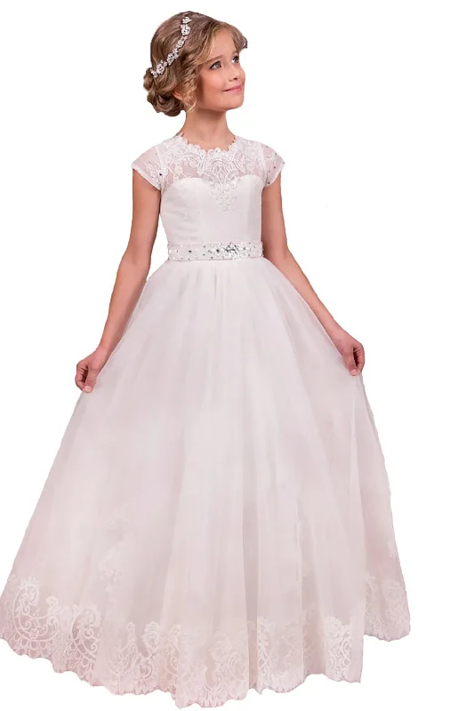 A-Line Floor Length Tulle Lace Flower Girl Dress CF0280