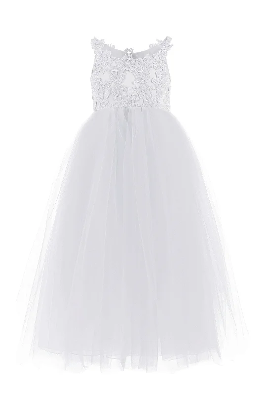 A-Line Floor Length Tulle Lace Flower Girl Dress CF0291