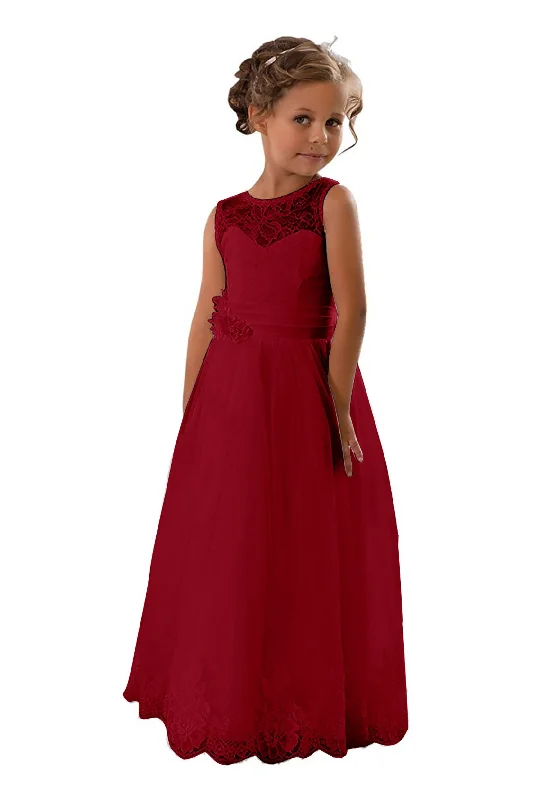 A-Line Floor Length Tulle Lace Flower Girl Dress CF0298