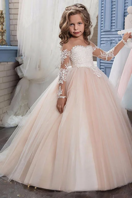 A-Line Floor Length Tulle Lace Flower Girl Dress CF0303