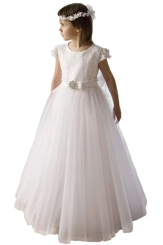 A-Line Floor Length Tulle Lace Flower Girl Dress CF0308