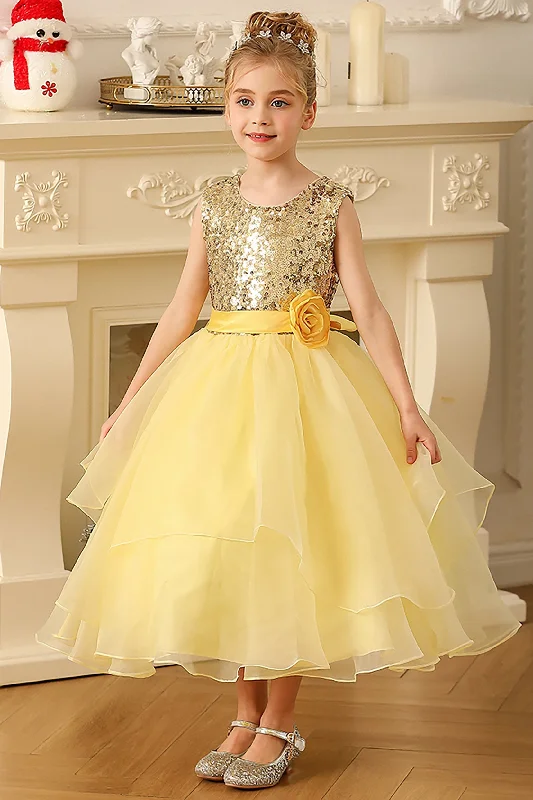 A-Line Floor Length Tulle Sequined Flower Girl Dress CF0281