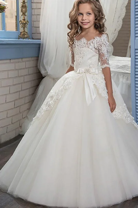 Ball Gown Floor Length Tulle Lace Flower Girl Dress CF0300