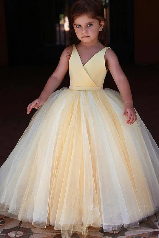 Ball Gown Yellow Long Flower Girl Dress