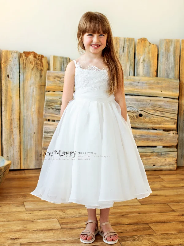 BIBI / Ivory Flower Girl Dress for Junior Bridesmaid with Lace Top