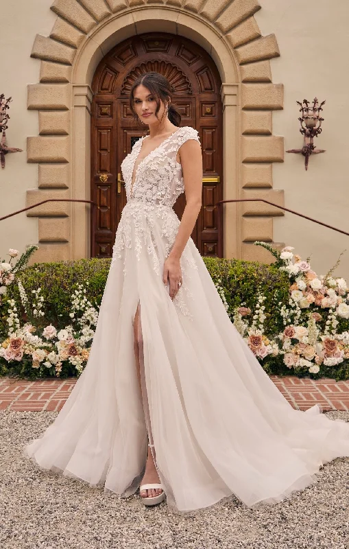 Casablanca Bridal 2551 Mirabelle A-Line Ballgown Cap Sleeves Plunging Neckline Lace Long Wedding Gown