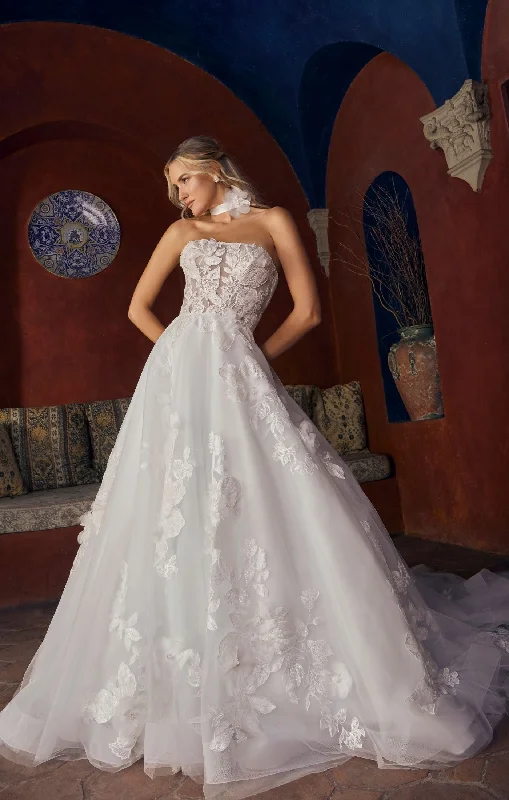 Casablanca Bridal 2553 Verity A-Line Strapless Sheer Floral Tulle Bodice Train Wedding Gown