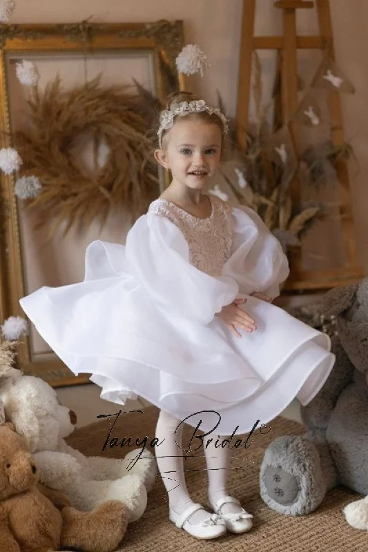 Flower Girl Dress Full Sleeves Round Neck Ball Gown Girl Party Dress