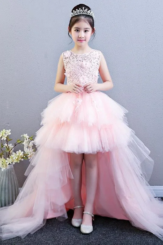 Girl Party Gown Lace Tulle With Detachable Train