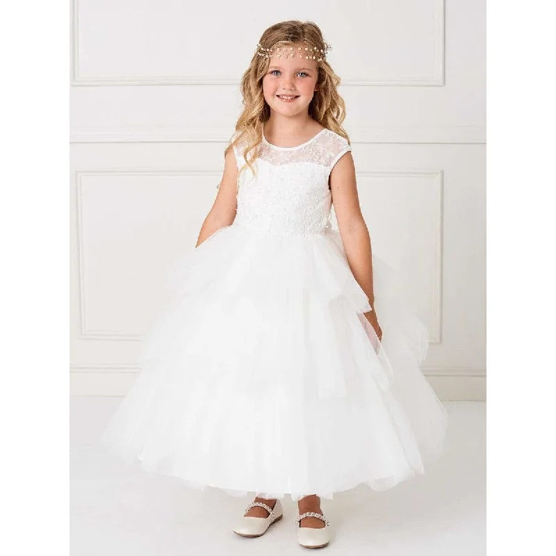 Girls Illusion Neckline Lace Bodice with a Layered Tulle Skirt