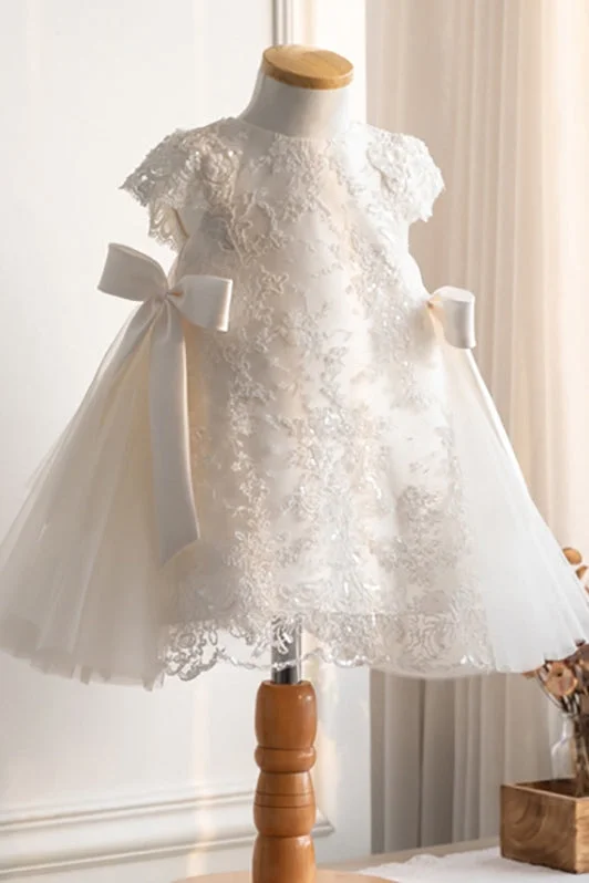 Lace White Flower Girl Dress Short Sleeves