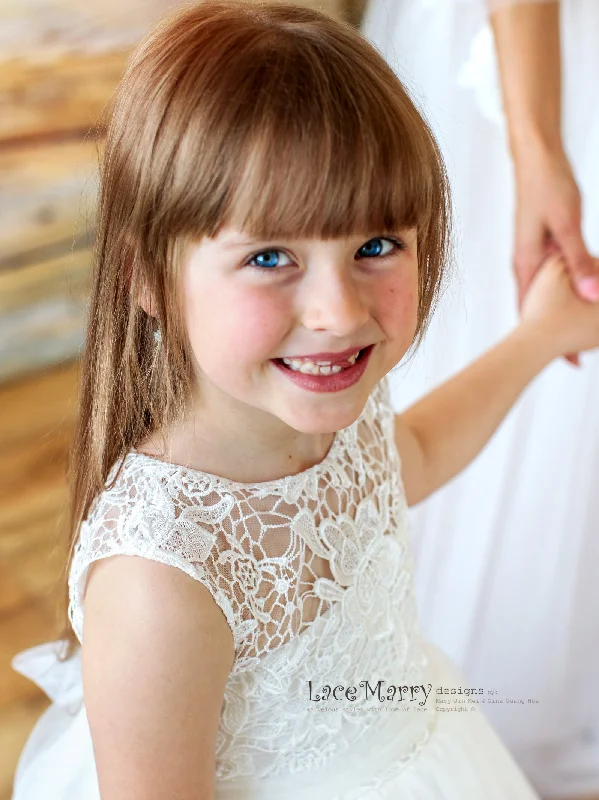 LANA / Rustic Flower Girl Dress with Ivory Lace