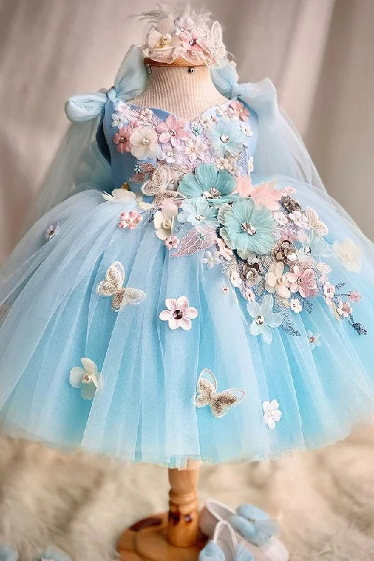 Sky Blue Pretty Flower Girl Dress With Bow