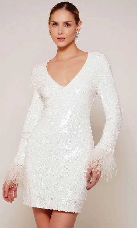 Alyce Paris 70027 - Long Sleeve Feather Detail Cocktail Dress