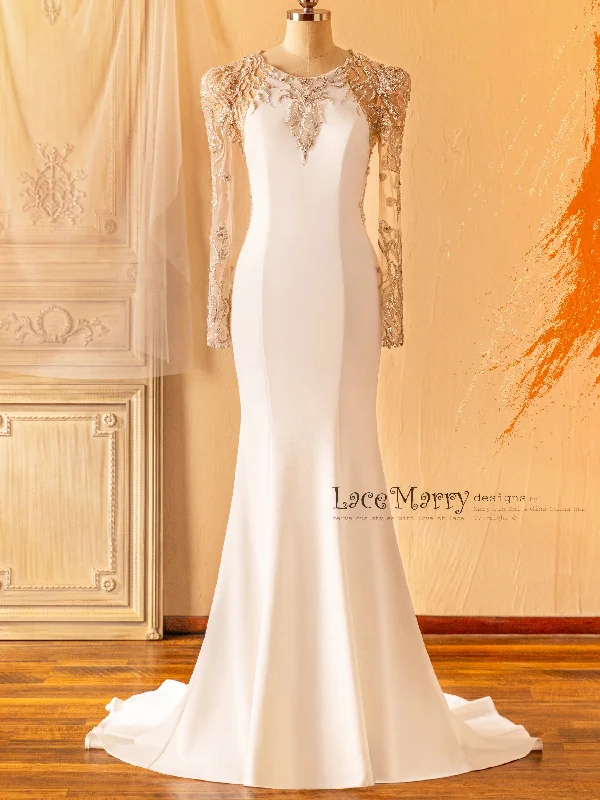 ANZU / Sophisticated Fitted Wedding Dress with Puff Shoulder Sleeves