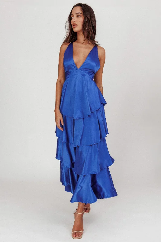 Auguste Tiered Frill Strappy Back Dress Electric Blue