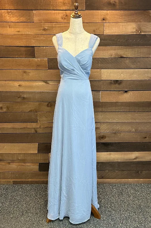 Backless Light Blue Chiffon Long Bridesmaid Dress