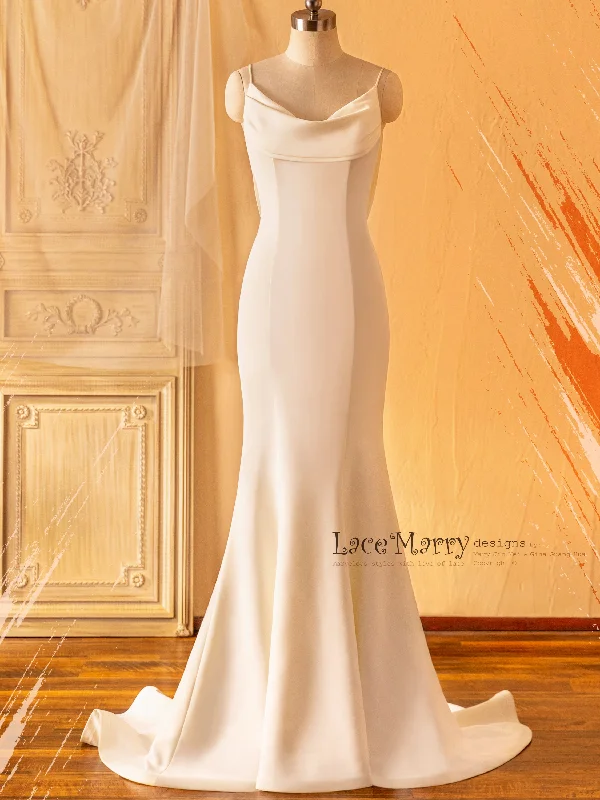 BRITA / Plain Wedding Dress with Draped Design Neckline and Back