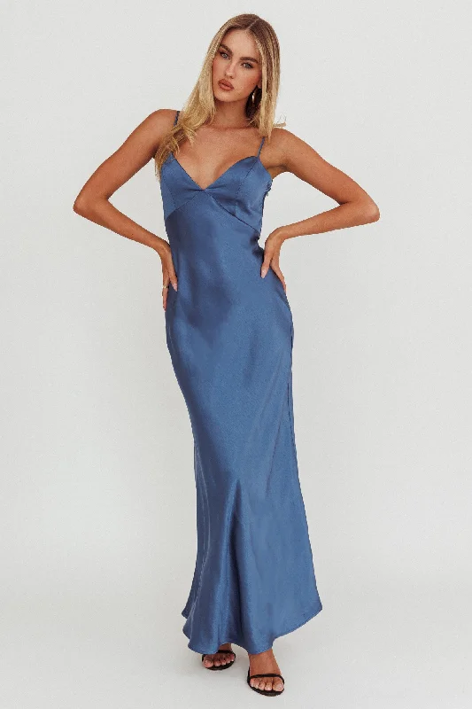 Ciao, Bella Tied Back Satin Maxi Dress Midnight Blue