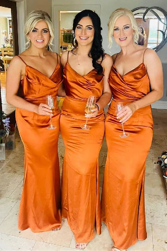 Cowl Neck Straps Pumpkin Mermaid Bridesmaid Dress