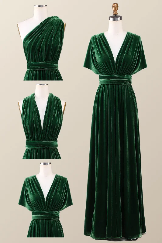 Dark Green Velvet A-line Long Convertible Bridesmaid Dress