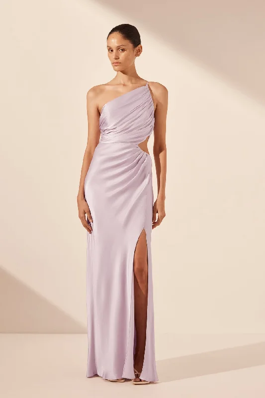 LA LUNE ASYMMETRICAL GATHERED MAXI DRESS - LILAC