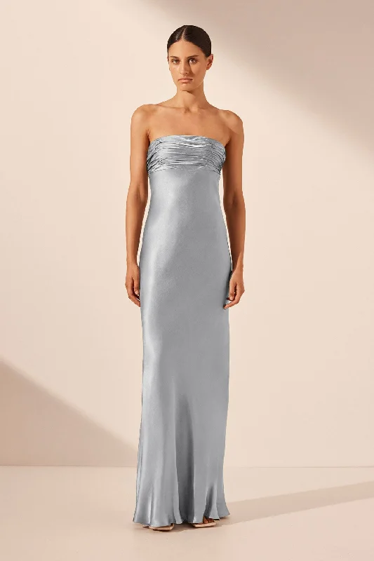 LA LUNE STRAPLESS RUCHED BODICE MAXI DRESS - POWDER BLUE