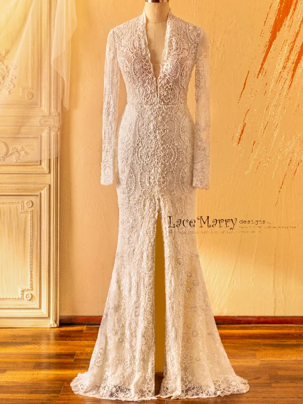 MAREA / Long Sleeves Gorgeous Hand Beaded Wedding Dress