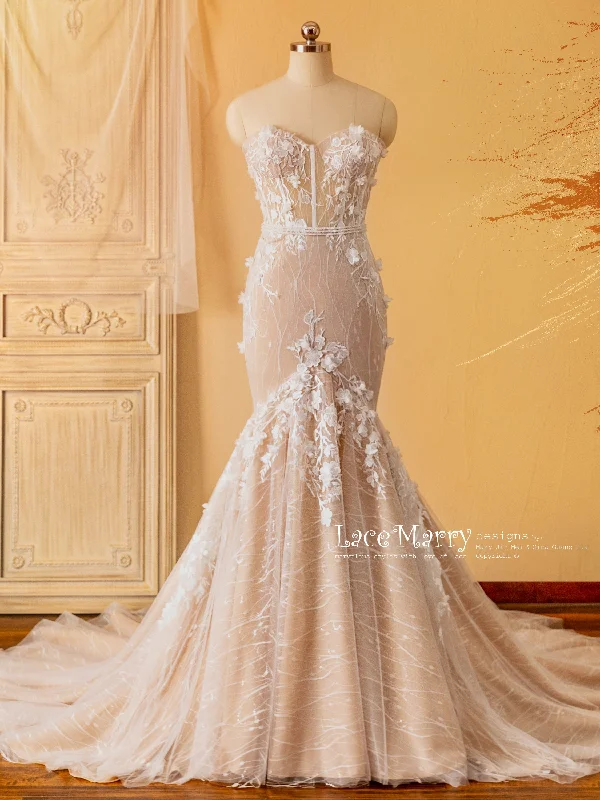 MARISSA / Strapless Mermaid Wedding Dress with Flutter Sleeves