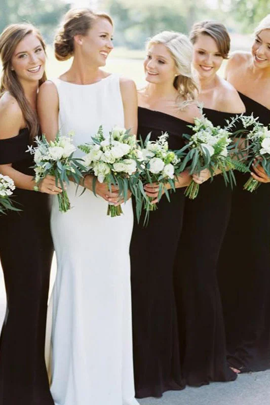 Off-Shoulder Black Mermaid Bridesmaid Wedding Party Dress