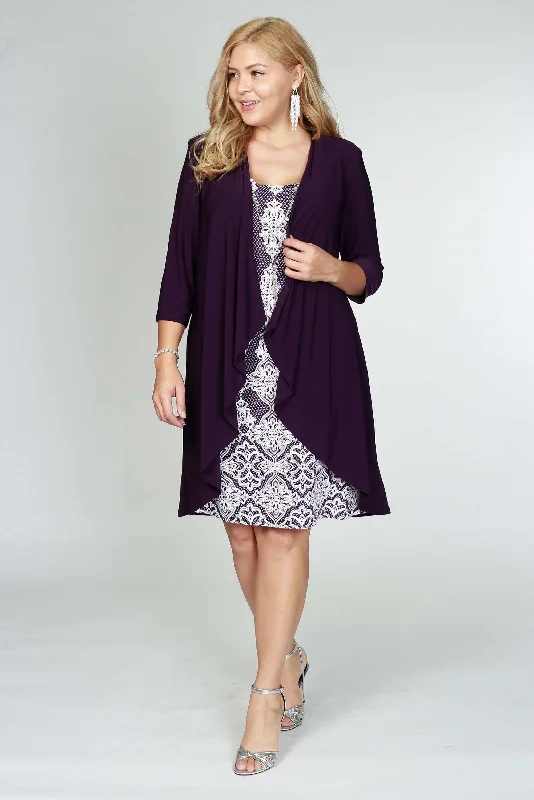 R&M Richards 3577 Short Cocktail Lace Dress Eggplant