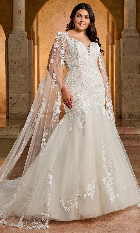 Rachel Allan RB4174 - Detachable Cape Appliqued Bridal Gown