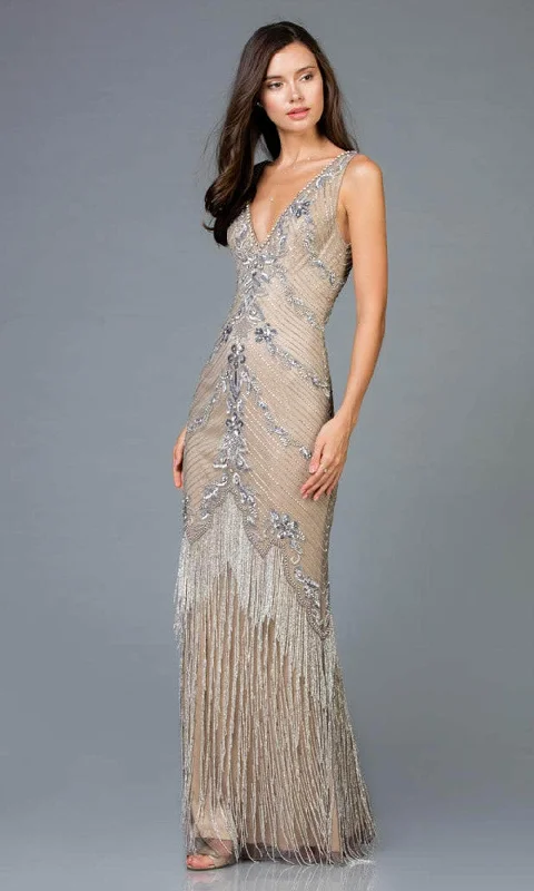 Scala - 48951 Plunging V-Neck Rhinestone Accented Evening Dress